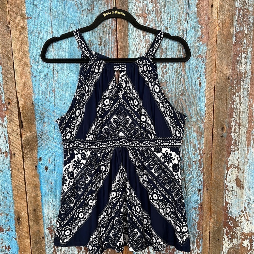 INC International Concepts Navy & White Print Tank